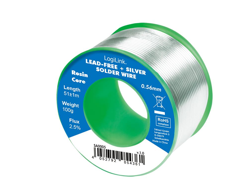 Logilink Solder wire Ø 0,56 mm (lead free + silver), 0,7% copper, 100