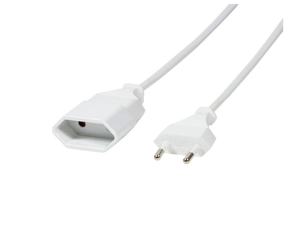 Power cord extension, Euro male to Euro female, 1m, white