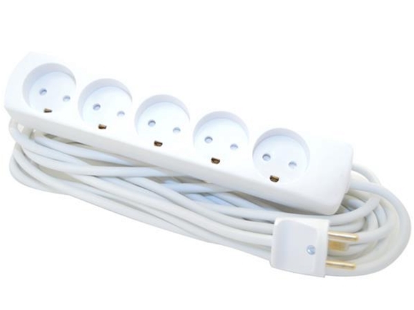 E-Line Stikdse 5-vejs med jord - 5 m - Hvid - Bulk