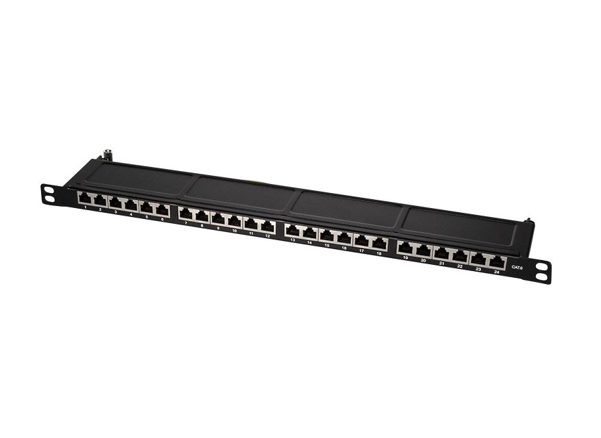 19" Patch panel Cat.6, STP, 24 ports, only 0.5U, black