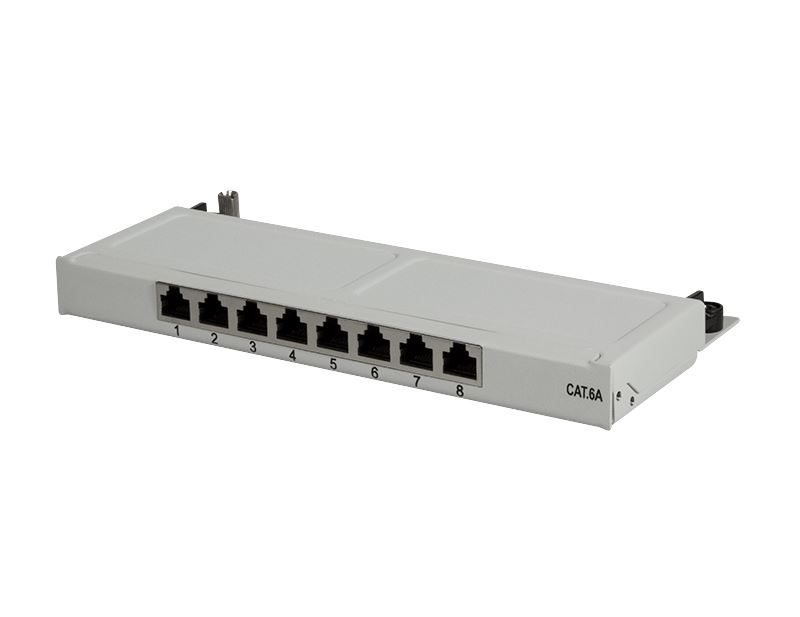 Mini patch panel Cat.6A STP 8 ports, grey, 0.5 U