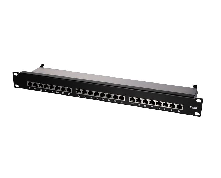 Patch panel 19"-mounting Cat.6 STP 24 ports, black