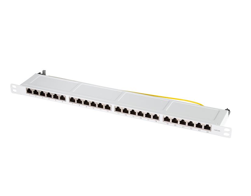 Cat.6A 19" patch panel 24-port STP, grey, 0.5 U