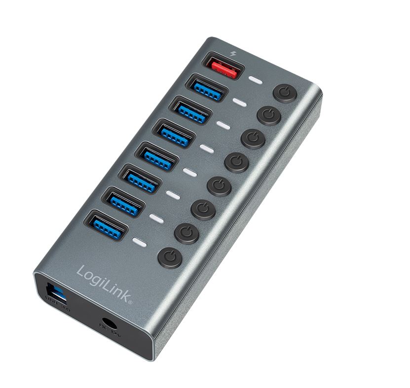 USB 3.2 Gen 1 hub, 7-port + 1x Fast Charging port, on/off switch
