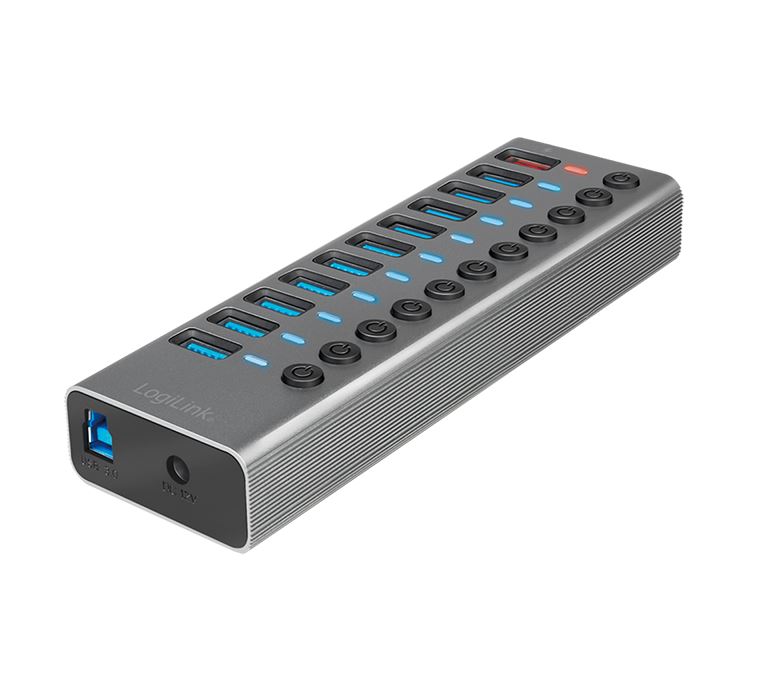 USB 3.2 Gen 1 hub, 10-port + 1x Fast Charging port, on/off switch