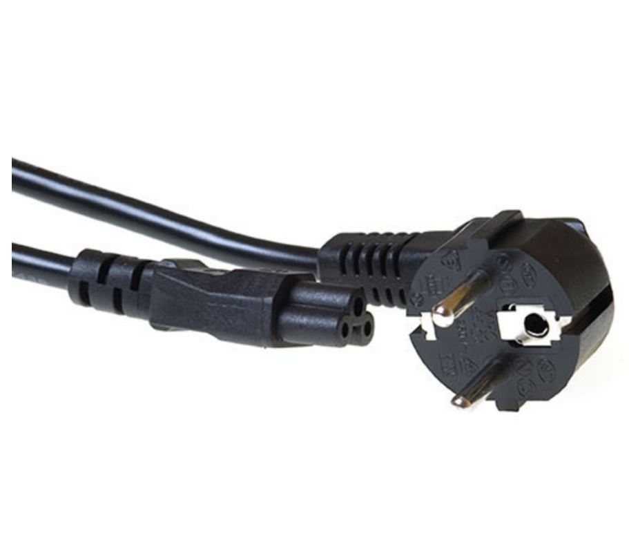 ACT Powercord mains connector CEE 7/7 male (angled) - C5 Mickey Mouse - black 0.5 m