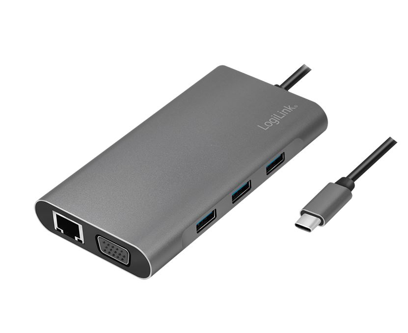 LogiLink USB-C 3.2 Gen 1 docking station, USB-C, 10-port, PD, silver