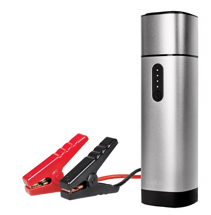 LogiLink Power bank 10000 mAh, 2x USB-A, car jump starter, metal grey
