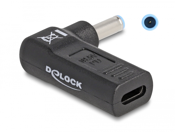Delock Adapter for Laptop Charging Cable USB Type-C? female to HP 4.5 x 3.0 mm male 90° angled