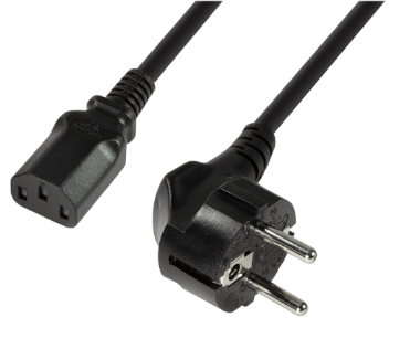 Power cord, safety plug 90° to IEC C13 female, 3m, black