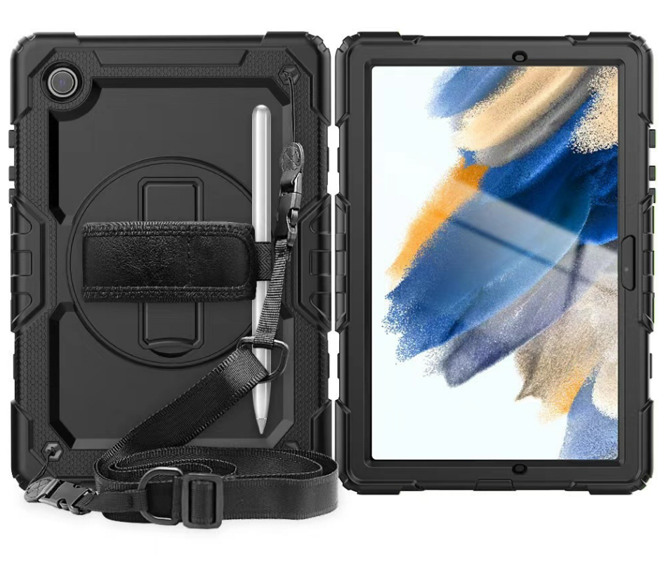 Robust cover til iPad 9,7 2017/2018 med håndstrop, skulderrem og beskyttelsesfilm på front