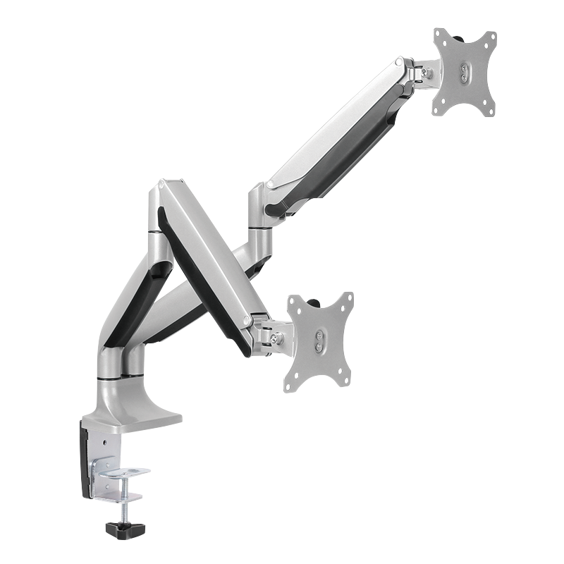 Dual alumium monitor desk mount, tilt -90/+90, swivel -90