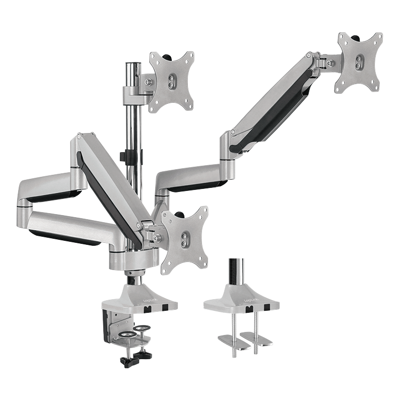 Triple alumium monitor desk mount, tilt -90/+90, swivel -9