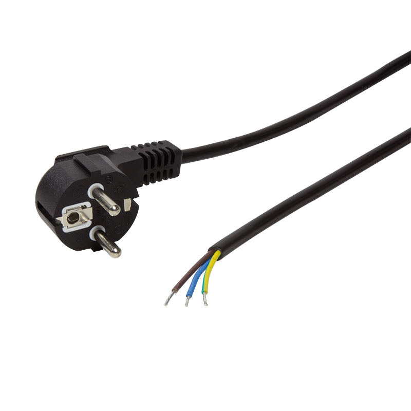 Power cord, safety plug 90° to open wire, 1.5m, black
