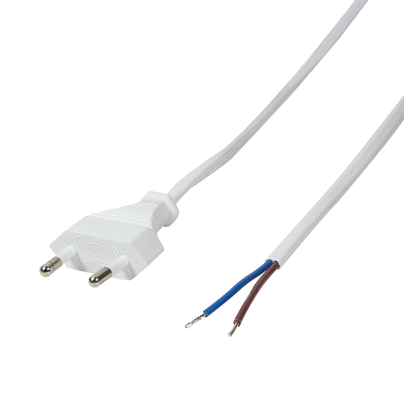 Power cord, Euro male to open wire, 1.5m, white