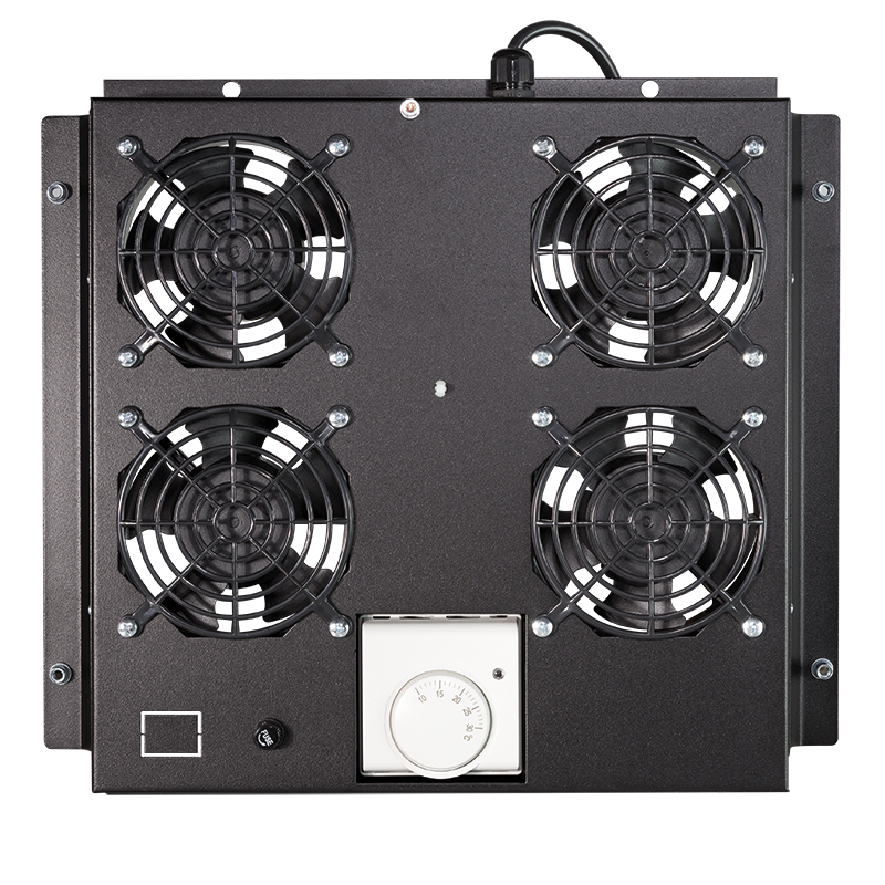 Roof fan tray for floor standing cabinet with 4 fans, black