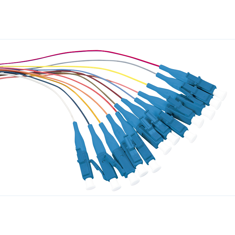 Colored pigtail set 12x LC, OS2, 2m, blue connector