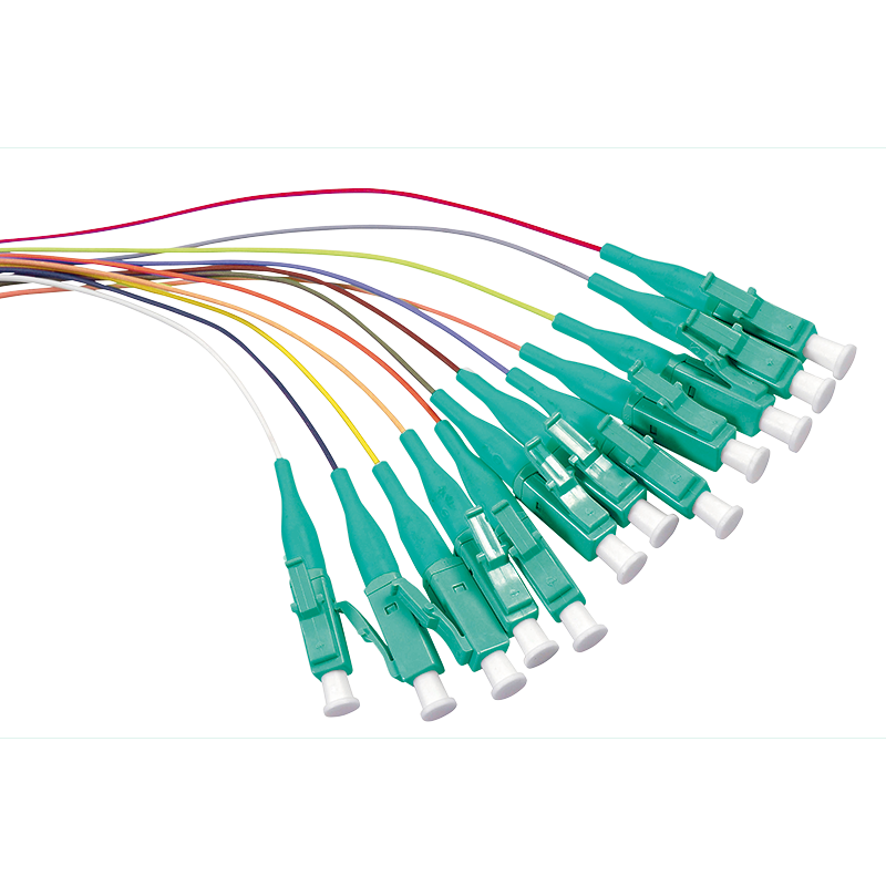 Colored pigtail set 12 x LC, OM3, 2m, turquoise connector