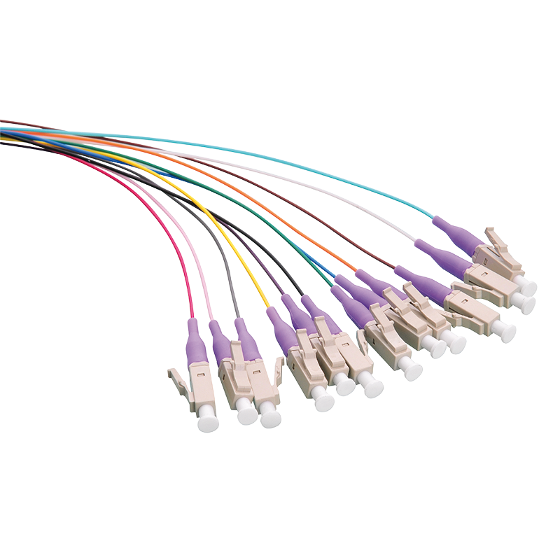 Colored pigtail set 12x LC, OM4, 2m, violet connector
