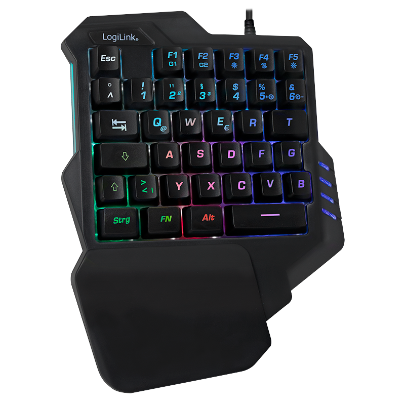 Illuminated one-hand gaming keyboard, black