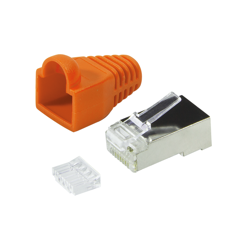 Plug connector Cat.6 RJ45 100pcs. set, shielded, orange