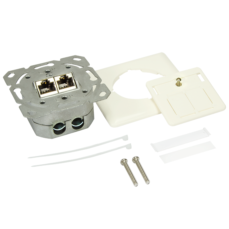 Cat.6 wall outlet 2 x RJ45, shielded, pure white