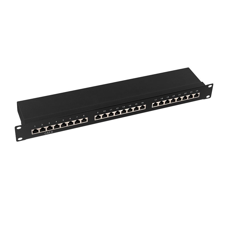 Patch panel 19"-mounting Cat.6, STP, 24 ports, black, EconLi