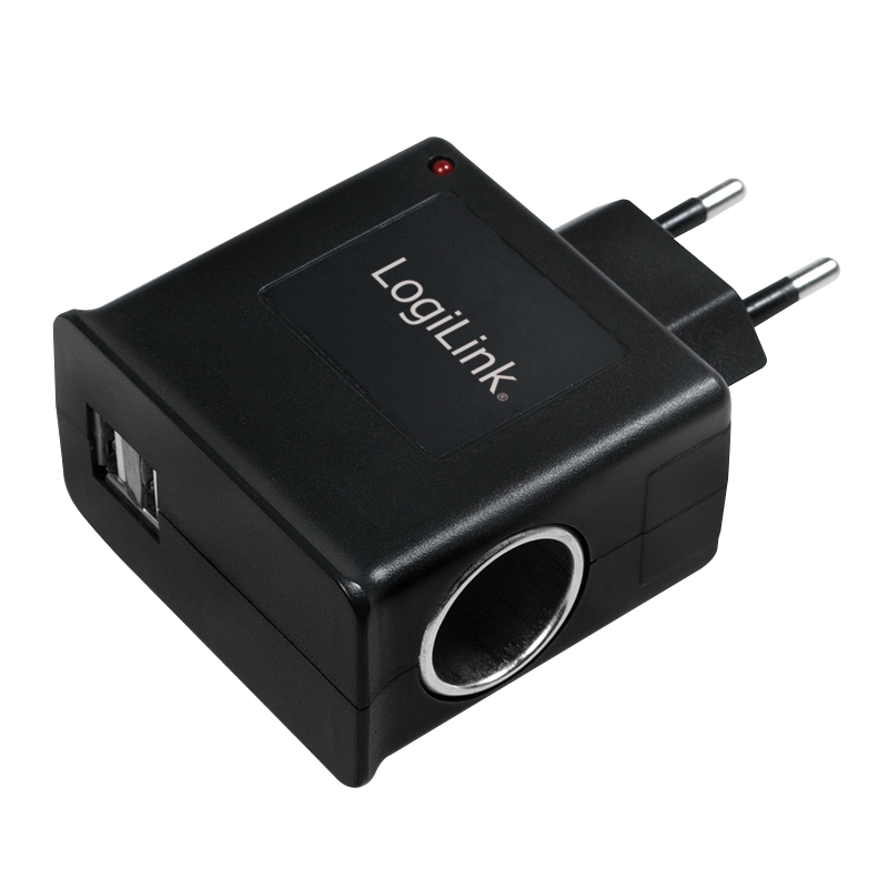 Power socket adapter, 2x USB ports + 1x cigarette lighter so