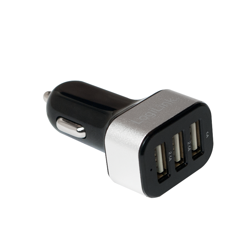 USB car charger, 3x USB ports, 25.5W