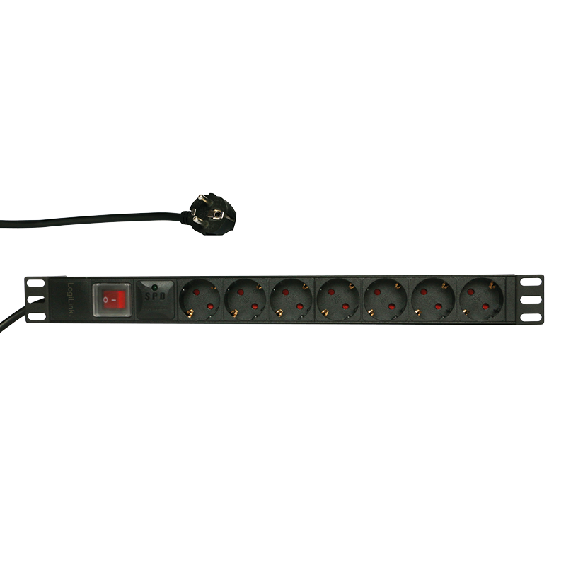 19" PDU with 7 EU sockets, with surge protection & switch
