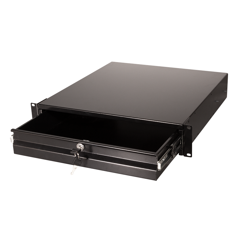 Drawer for 19" racks, 2U, lockable, black