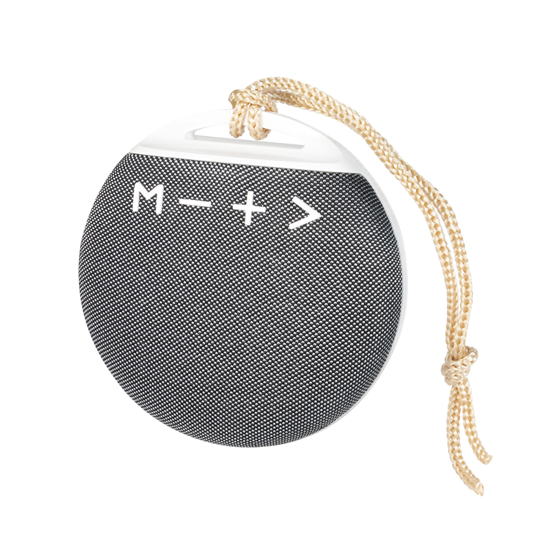 Round compact Bluetooth speaker, white/grey