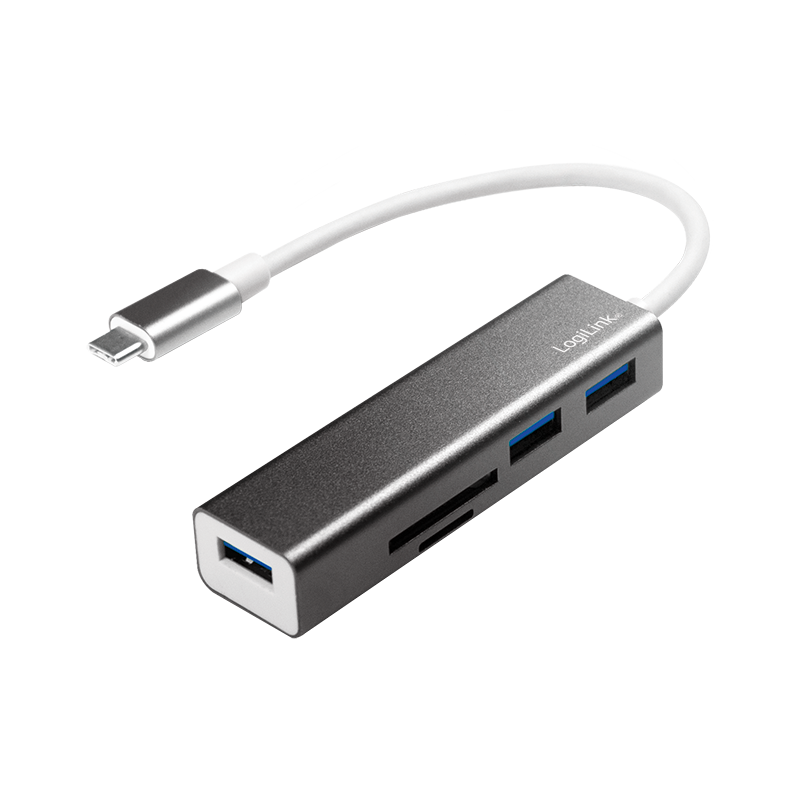 USB 3.2 Gen 1x1 USB-C 3-port hub, with card reader
