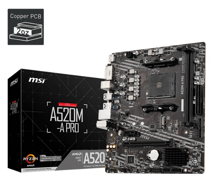MSI A520M-A PRO Bundkort - AMD A520 - AMD AM4 socket - DDR4 RAM - Micro-ATX
