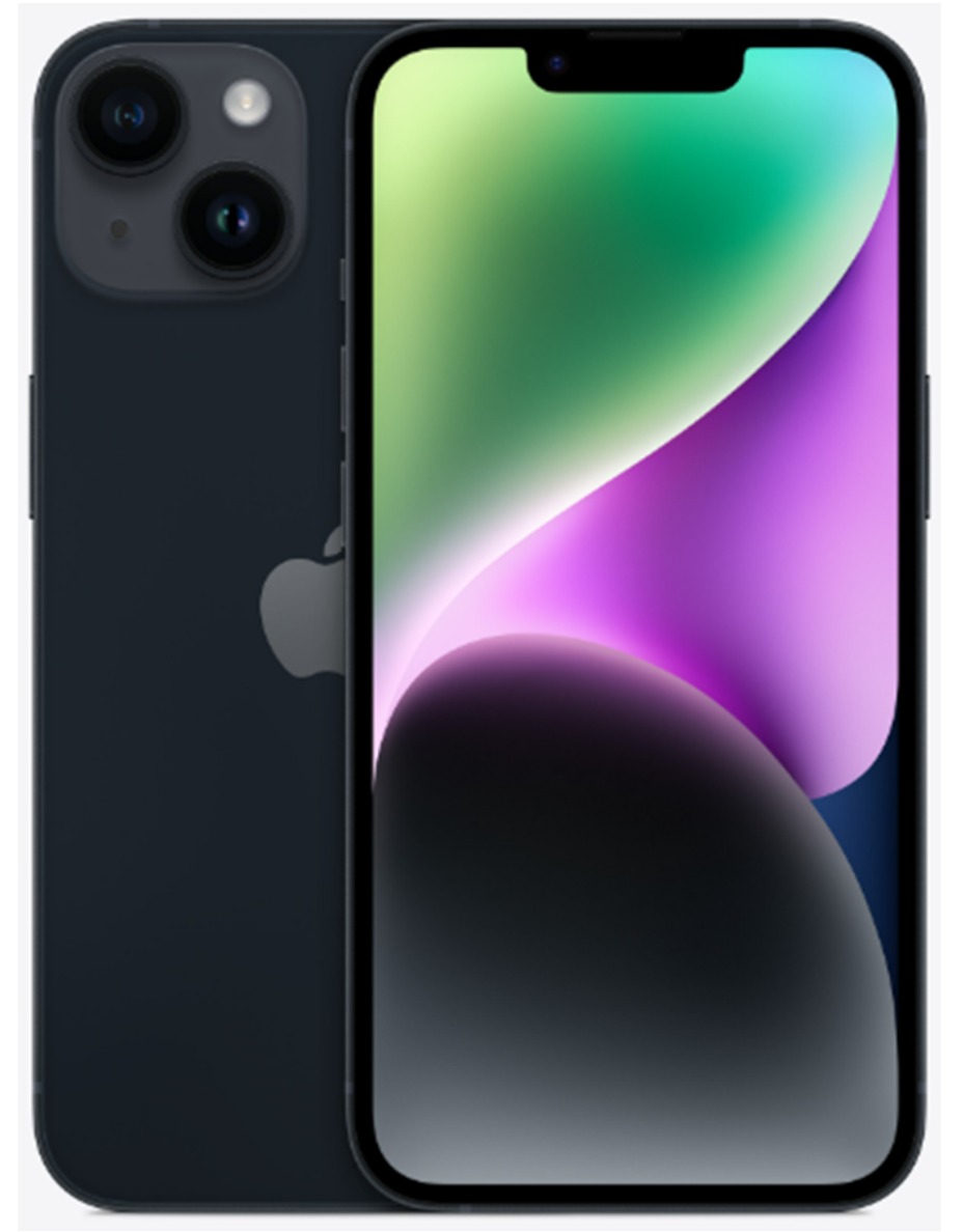 iPhone 14 128GB – Midnight, 6,1" skærm, dobbelt kamera