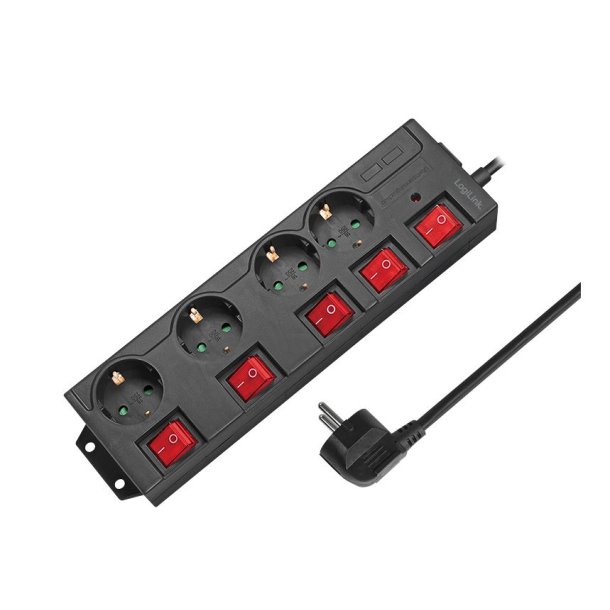 LogiLink Power strip 4-way with 5 switches, 4x CEE 7/3, black