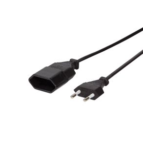 Power cord extension, Euro male to Euro female, 1m, black