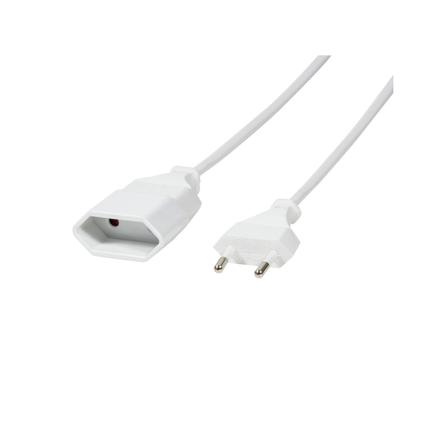 Power cord extension, Euro male to Euro female, 1m, white