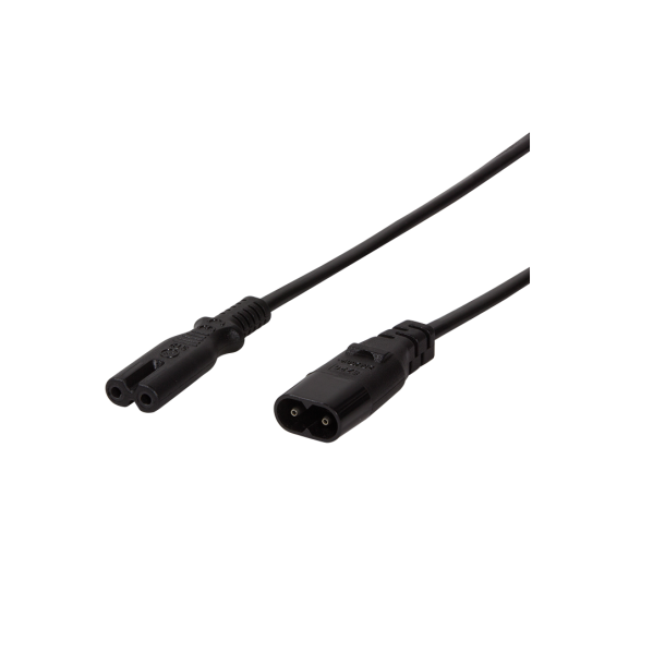 Power cord extension, IEC C8 male to IEC C7 female, 2m, blac