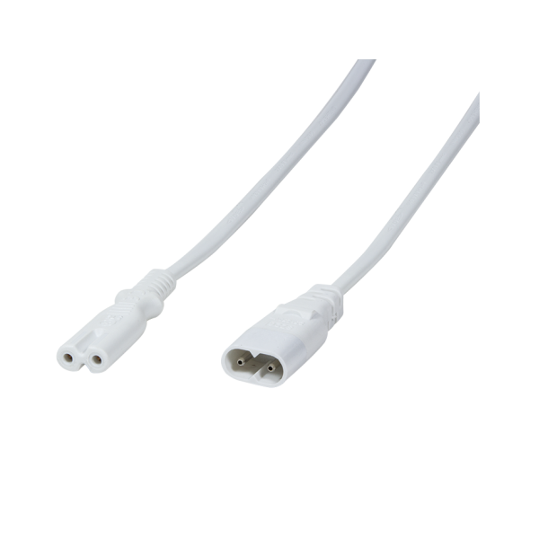 Power cord extension, IEC C8 male to IEC C7 female, 2m, whit