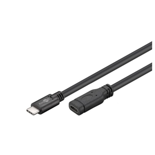 USB-C extension (USB 3.1), 1 M, Sort