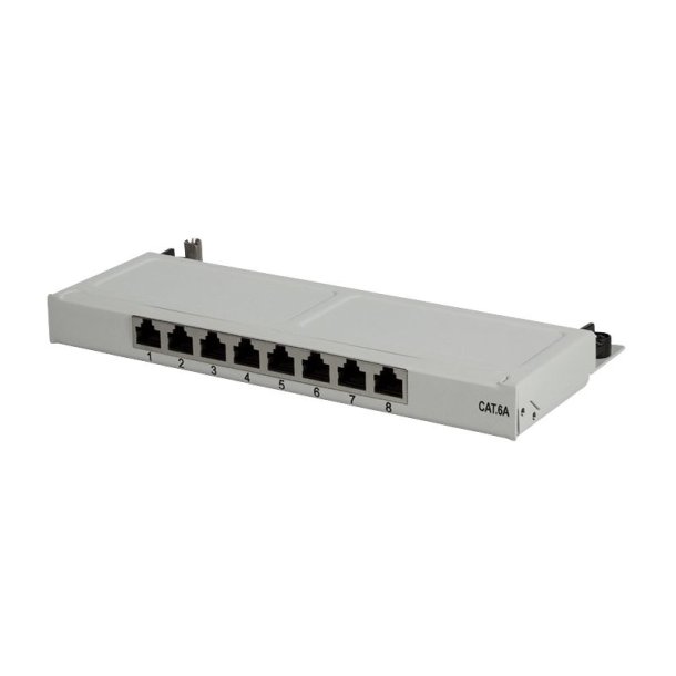 Mini patch panel Cat.6A STP 8 ports, grey, 0.5 U