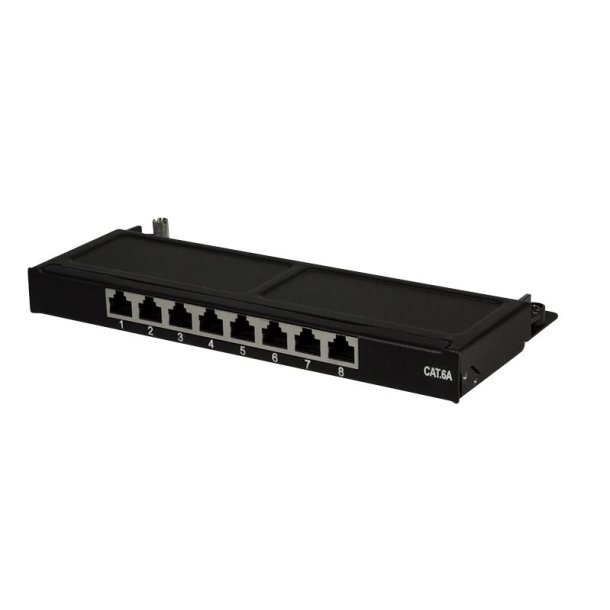 Mini patch panel Cat.6A STP 8 ports, black, 0.5 U