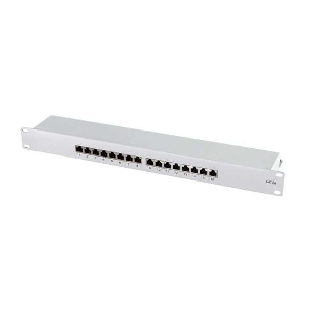 Cat.6A patch panel 16-port STP, grey, fully shielded