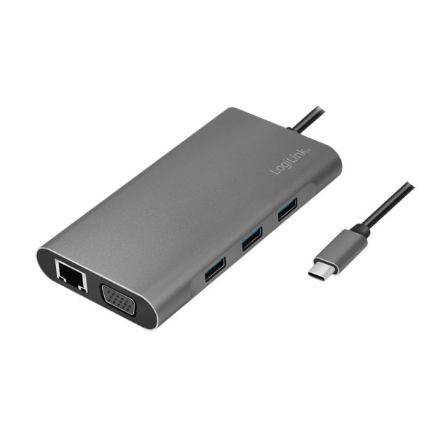 LogiLink USB-C 3.2 Gen 1 docking station, USB-C, 10-port, PD, silver