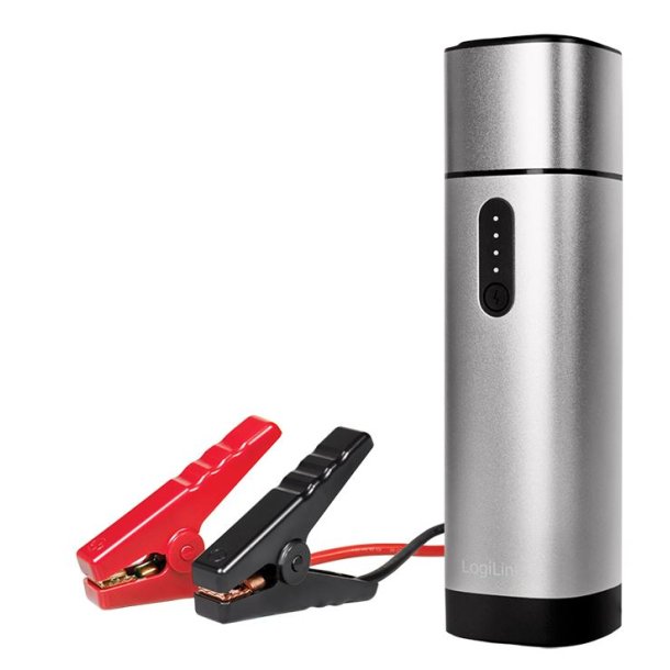 LogiLink Power bank 10000 mAh, 2x USB-A, car jump starter, metal grey