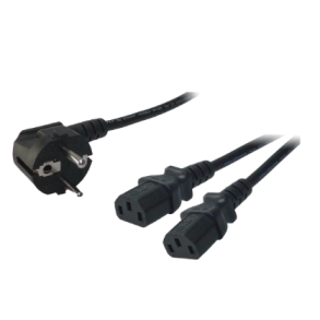 Y-Power cord, safety plug 90° to 2x IEC C13 female, 1.5/1.8m