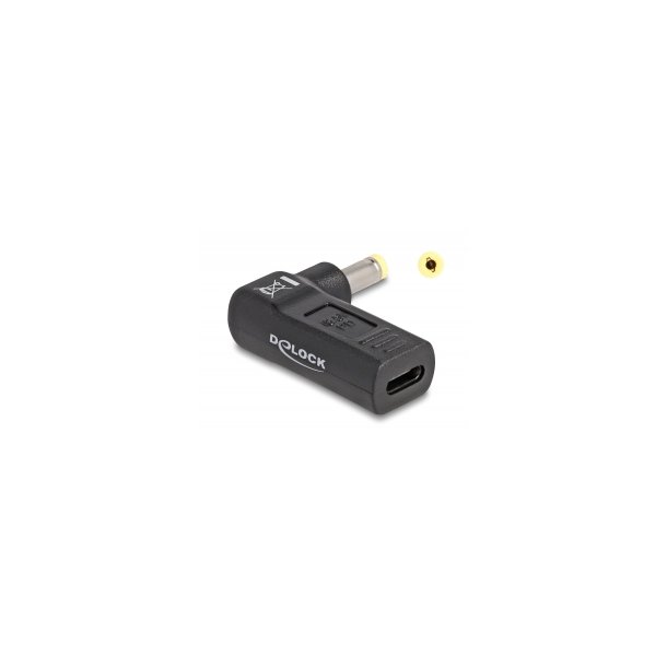 DeLOCK 24 pin USB-C (female) - Strm DC jackstik 4,8 mm (ID: 1,7 mm) (male) Sort Strmforsyningsadapter