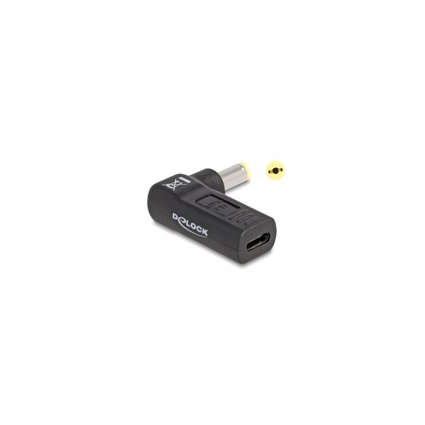 DeLOCK 24 pin USB-C (female) - Strm DC jackstik 5,5 mm (ID: 1,7 mm) (male) Sort Strmforsyningsadapter