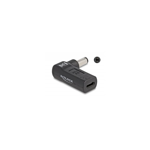 DeLOCK 24 pin USB-C (female) - Strm DC jackstik 5,5 mm (ID: 2,1 mm) (male) Sort Strmforsyningsadapter